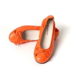 Ballerines Eliane, cuir d'agneau orange citrouille