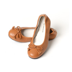 Ballerines Eliane, cuir de buffle châtain