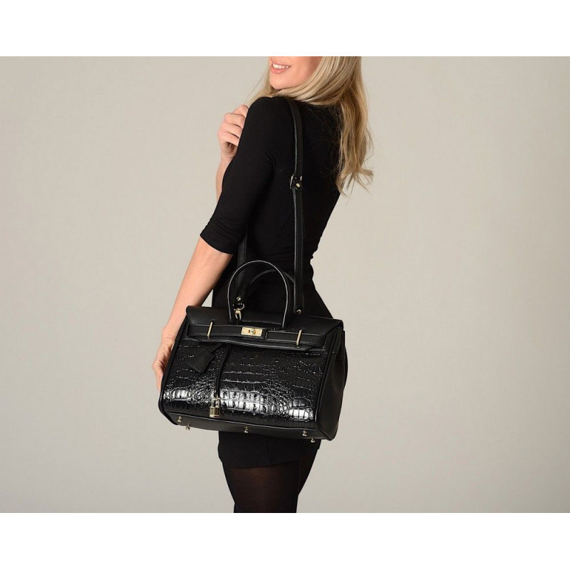 PYLA MERYL, petit sac à main façon croco noir PYLA MERYL, petit sac à main façon croco noir
