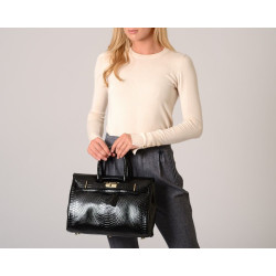 Pyla Bryan, petit sac à main motif python noir