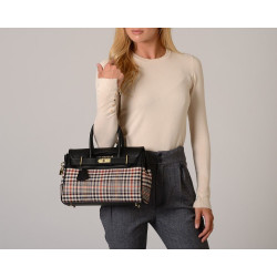 Pyla Fantasia, mini sac à main à motif écossais écru et noir