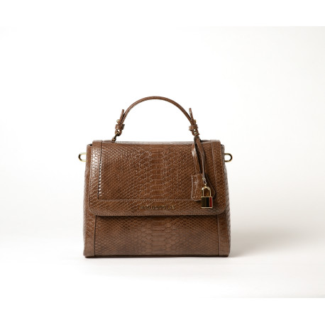 Nobby Bryan, sac porté main motif python marron
