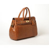 Pyla Romy, petit sac à main cuir grain croco mat noix