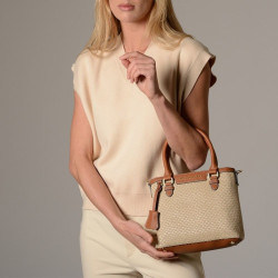 LAURENE FANTASIA, petit sac cabas toile tressée beige