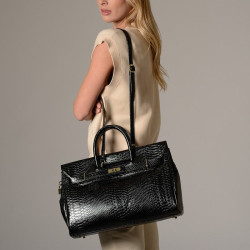PYLA BRYAN, grand sac à main motif python noir