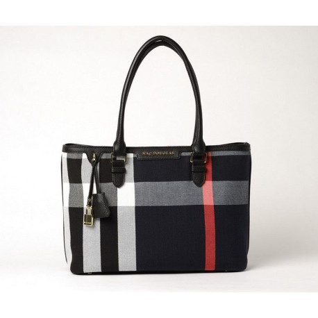 LAURENE FANTASIA, sac cabas à motif tartan noir et blanc