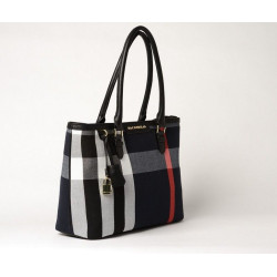 LAURENE FANTASIA, sac cabas à motif tartan noir et blanc