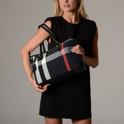 LAURENE FANTASIA, sac cabas à motif tartan noir et blanc