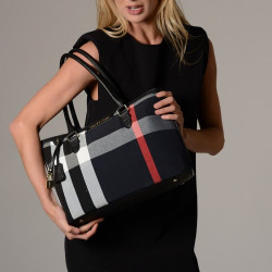 LAURENE FANTASIA, sac cabas à motif tartan noir et blanc