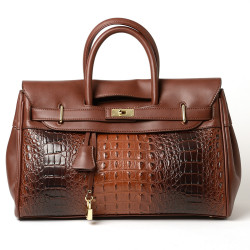 Pyla Meryl grand sac à main façon croco moka