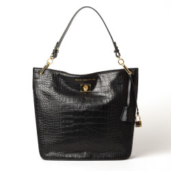 Kentucky Romy, petit sac porté épaule bimatière cuir lisse et grain croco noir