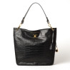 Kentucky Romy, petit sac porté épaule bimatière cuir lisse et grain croco noir