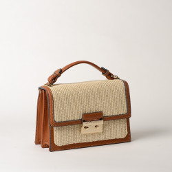JOYAU FANTASIA, petit sac cartable tressé écru