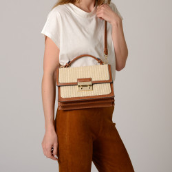 JOYAU FANTASIA, petit sac cartable tressé écru