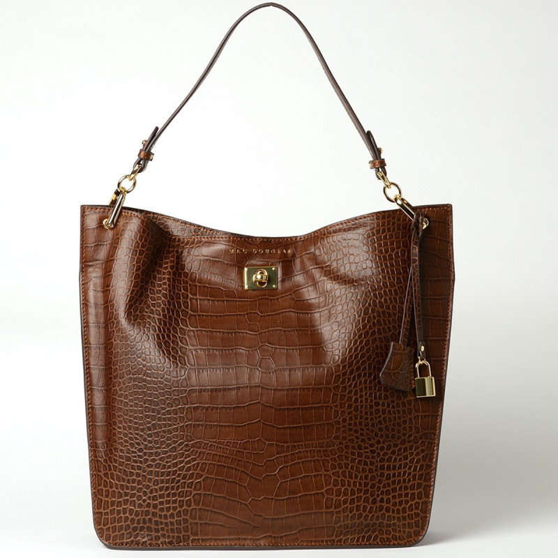 KENTUCKY ROMY, grand sac porté épaule cuir façon croco marron