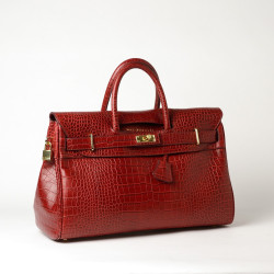 PYLA ROMY,  grand sac à main cuir façon croco carmin