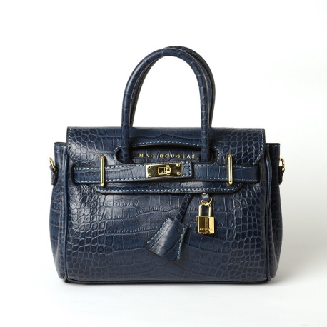 PYLA ROMY, mini sac à main cuir façon croco bleu