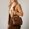 PYLA ROMY, petit sac à main cuir façon croco marron