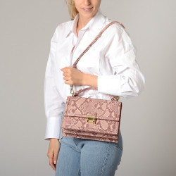 Joyau BRYAN, petit sac cartable motif python bicolore rose