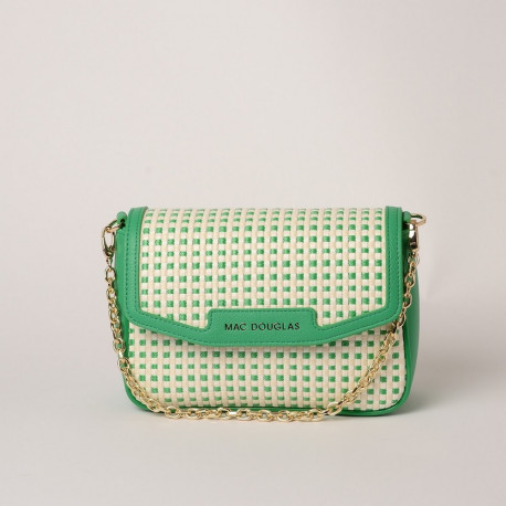 Kiribati FANTASIA, sac à main raphia quadrille vert/écru