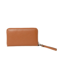 Balise BUNI, portefeuille zippé cuir châtain