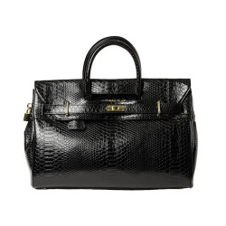 Pyla BRYAN, grand sac à main motif python noir
