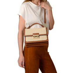 Joyau FANTASIA, petit sac cartable tressé écru