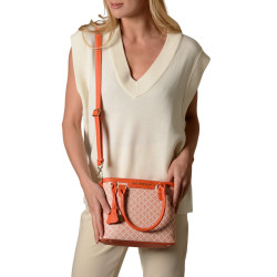 LAURENE FANTASIA, petit sac cabas à motif losange corail