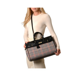 Pyla FANTASIA, grand sac à main motif écossais écru et noir