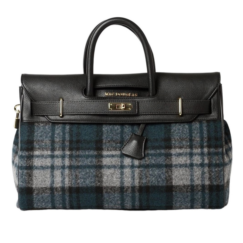 Pyla FANTASIA, grand sac à main mohair à motif écossais gris