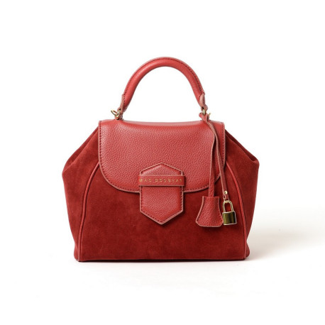 Brasilia Romy, sac à main bimatière cuir grainé et velours rouge griotte