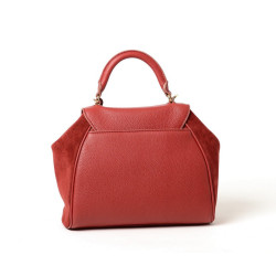 Brasilia Romy, sac à main bimatière cuir grainé et velours rouge griotte