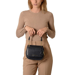 GARANCE ROMY, petit sac besace cuir façon croco carmin