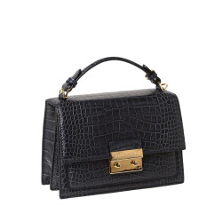 JOYAU ROMY, petit sac cartable cuir façon croco carmin