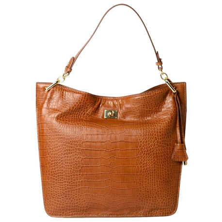 Kentucky Romy, sac porté épaule cuir façon croco aubergine