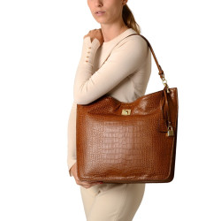 Kentucky Romy, sac porté épaule cuir façon croco aubergine