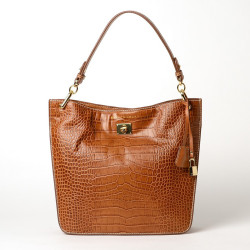 Kentucky Romy, petit sac porté épaule bimatière cuir lisse et grain croco noix