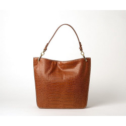 Kentucky Romy, petit sac porté épaule bimatière cuir lisse et grain croco noix