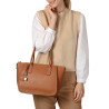 Vestige ROMY, sac cabas cuir bleu glacier