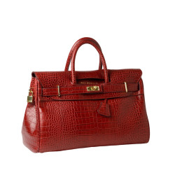 PYLA ROMY, grand sac à main cuir façon croco aubergine