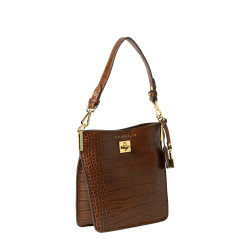 KENTUCKY ROMY, mini sac porté épaule cuir façon croco marron