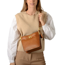 KENTUCKY ROMY, mini sac porté épaule cuir façon croco marron