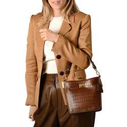KENTUCKY ROMY, mini sac porté épaule cuir façon croco marron