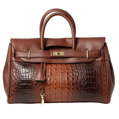 Pyla Meryl grand sac à main façon croco châtain