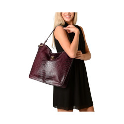 Kentucky Romy, sac porté épaule cuir façon croco aubergine