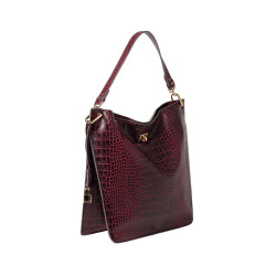 Kentucky Romy, sac porté épaule cuir façon croco aubergine