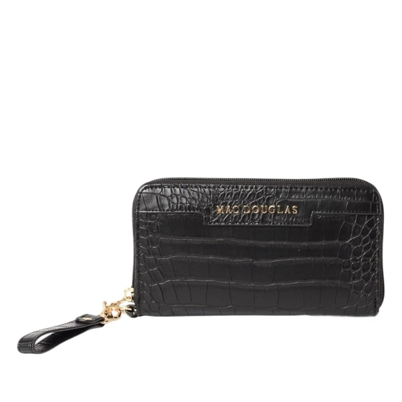 Balise MERYL, portefeuille zippé façon croco noir