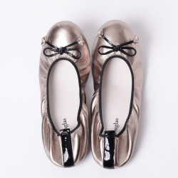 BALLERINES ELIANE, cuir d'agneau argent métallisé